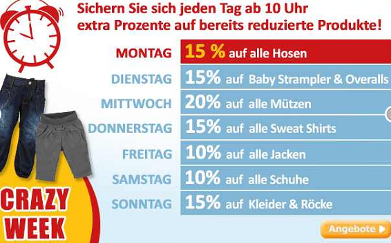 Baby Markt Crazy Week verschiedene Schnäppchen für Kinder
