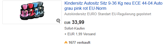 Kindersitz Hammerdeal bei ebay