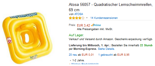 Lernschwimmreifen von Atosa reduziert