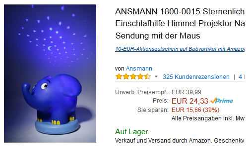 Sternenhimmel-Projektor mit Elefanten von Sendung mit der Maus
