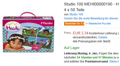 Heidi Puzzle Koffer sehr günstig bei Amazon