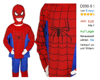 Klein-Kinderkostüm Spiderman sehr billig bei Amazon