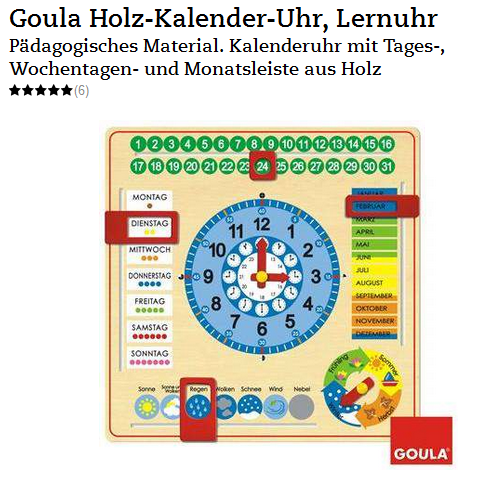 Goula Lernuhr & Kalender aus Holz für Kinder