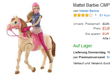 Barbie Reitpferd und Puppe reduziert, versandkostenfrei bei Amazon