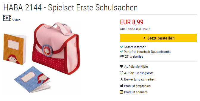 Erste Schulsachen Spielset von HABA