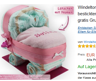 Geschenkidee: Windeltorte mit Namens-Lätzchen