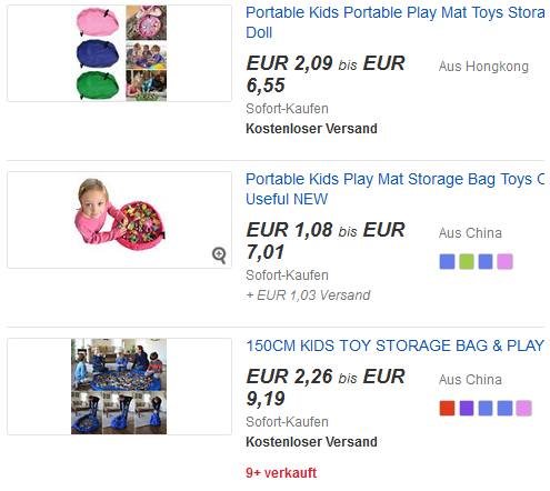 Spielmatte zum Zusammenziehen (als Transportbeutel) als ebay-Schnäppchen