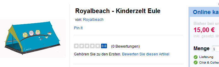 Kinderzelt mit Eulen von Royalbeach