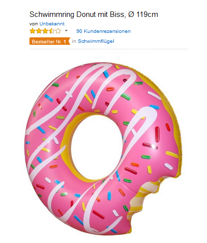 lustiger Schwimmring - abgebissener rosa Donut