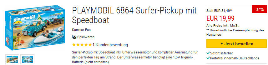 playmobil Surfer-Auto mit Boot für 19,99 Euro