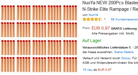 200 Nerf Nachfüll-Darts, Ersatz für N-Strike-Elite Blaste