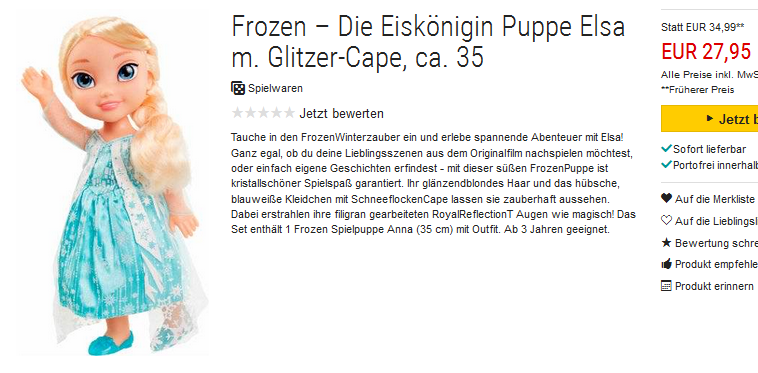 Frozen – Die Eiskönigin Puppe von Elsa