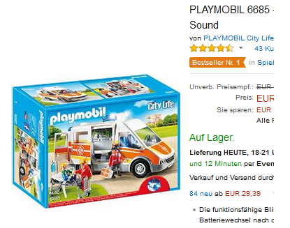 Krankenwagen mit Licht und Sound von playmobil reduziert