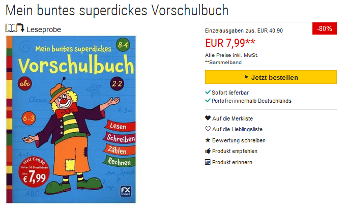 Mein buntes superdickes Vorschulbuch 7,99 Euro mit Versand