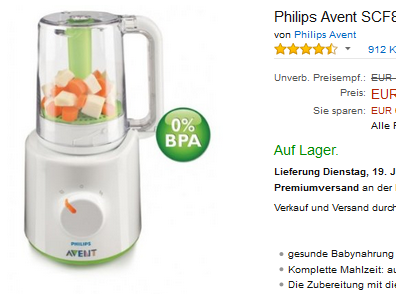 Philips Avent SCF87020: Dampfgarer & Mixer stark reduziert