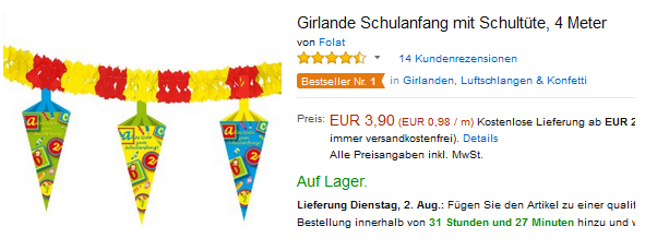 Schultüten-Girlande für Kinder billig bestellen