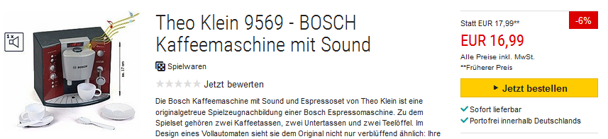 Spielzeug-Kaffeemaschine & Kaffeeautomat von Bosch & Theo Klein