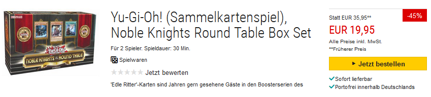 Yu-Gi-Oh!-Sammelkartenspiel: Noble Knights Round Table Box-Set nur 19,95€