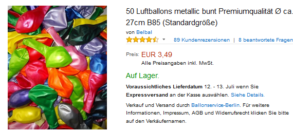 metallic-bunte Luftballons im 50er-Pack für 50,44 Euro