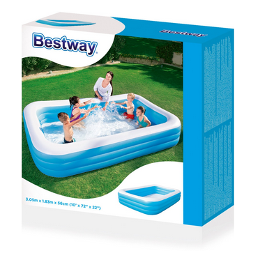 Bestway Planschbecken für zuhause 3 Ringe Rectangular Pool