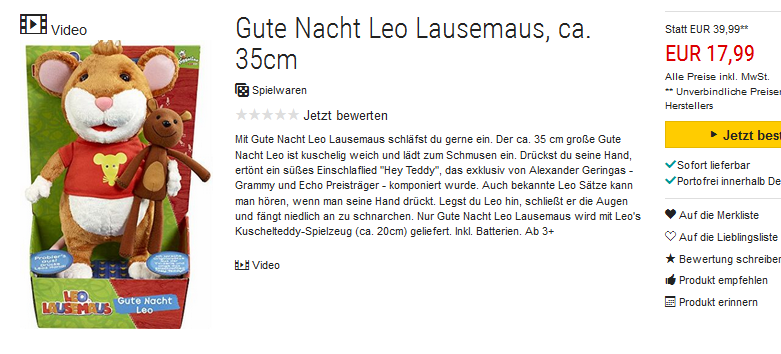 Gute Nacht Leo Lausemaus stark reduziert