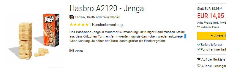 Jenga von Hasbro reduziert & versandkostenfrei bestellen