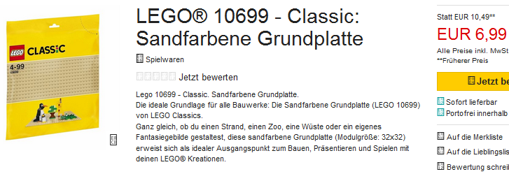 LEGO Grundplatte Sand 10699 billig, reduziert, versandkostenfrei