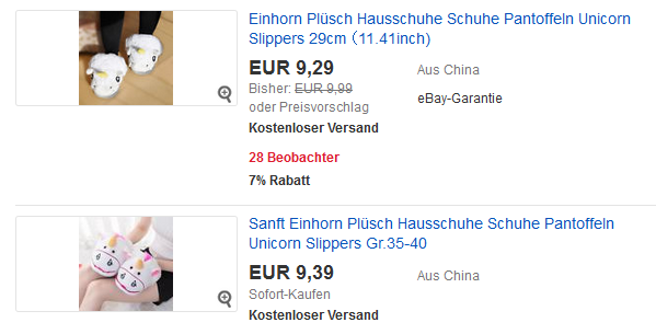 Plüsch-Einhorn Hausschuhe billig bei ebay