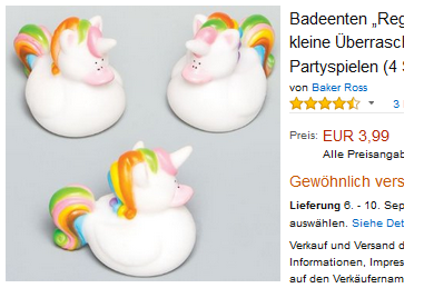 Regenbogen-Einhorn als Badeente - günstige Geschenkidee bei Amazon