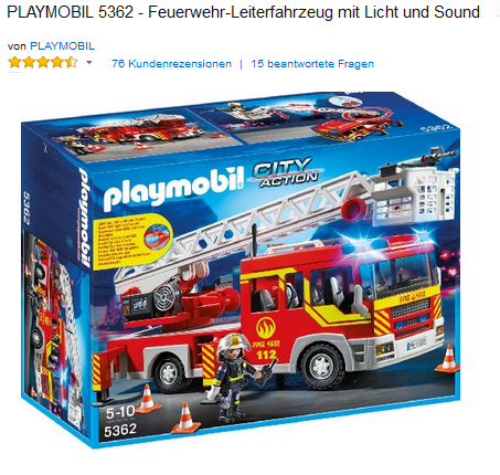 playmobil 5362 Feuerwehr-Leiterfahrzeug auf 41,89 Euro reduziert & versandkostenfrei