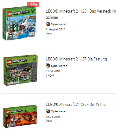 Minecraft-Geschenksets von LEGO