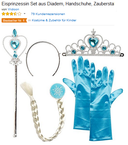 Accessoires-Set von Frozen-Die Eiskönigin Diadem, Handschuhe, Zauberstab