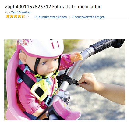 Spielzeug-Fahrradsitz für Babypuppe