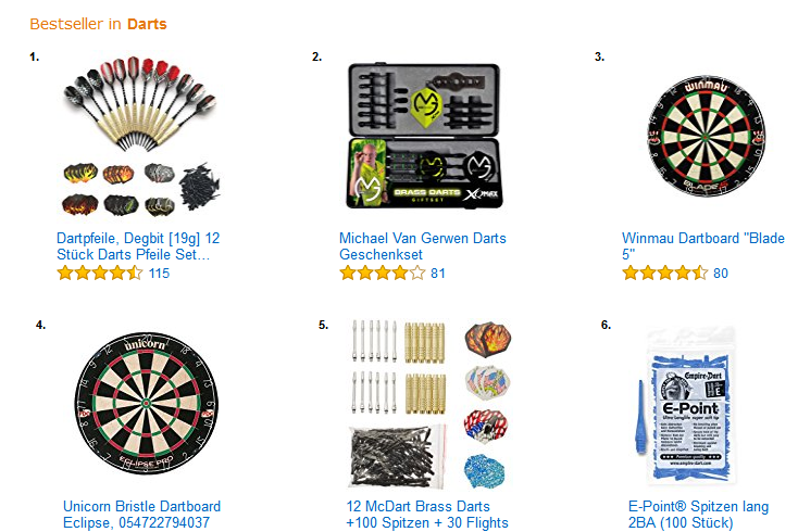 Darts-Bestseller bei Amazon