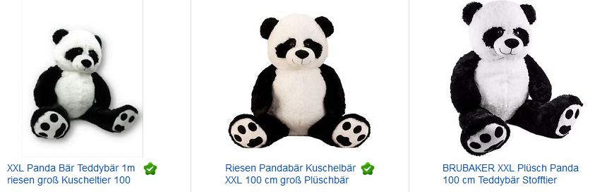 XXL-Kuscheltier Pandabär bei ebay.de - Screenshot