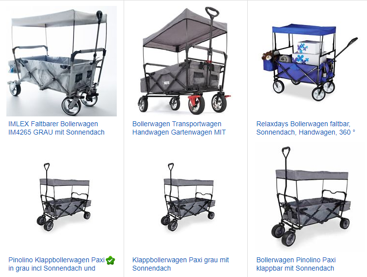 Bollerwagen mit Sonnendach, ebay.de Screenshot