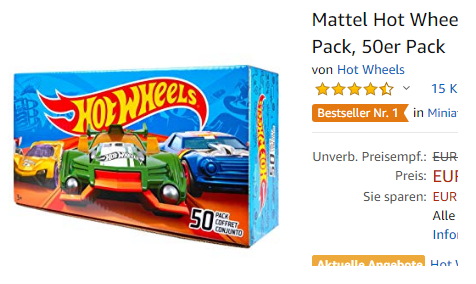 amazon.de Screenshot - Mattel Hot Wheels 50er Pack