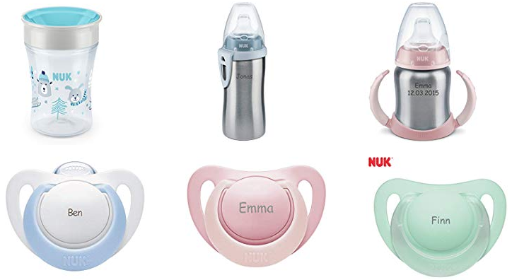 individuelles Babygeschenk - Weihnachten, Geburt, Feiertag (NUK-Produkte mit persönlicher Gravur bei Amazon)