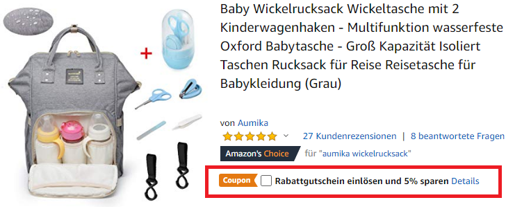 Baby-Wickelrucksack mit Rabattcoupon bei Amazon