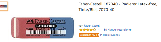Faber-Castell 187040 - Radierer Latex-free, Tinte/Blei, 7070-40