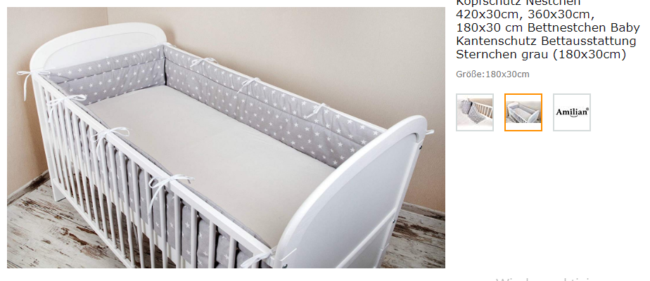 amazon.de Screenshot zu Amilian® Bettumrandung Nest Kopfschutz Nestchen