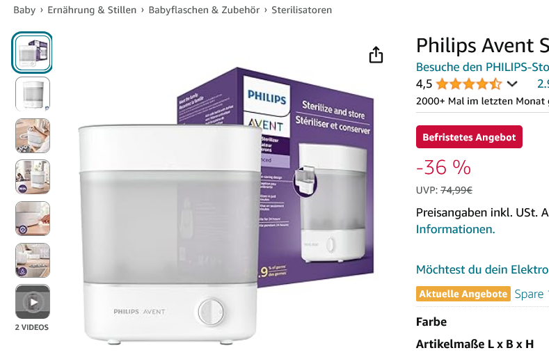 Philips Avent SCF291 billig : Amazon.de-Screenshot